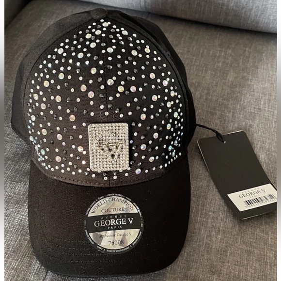 Black and Blue Men’s trucker cap Avenue George V Paris rhinestone cap hat - Picture 2 of 10